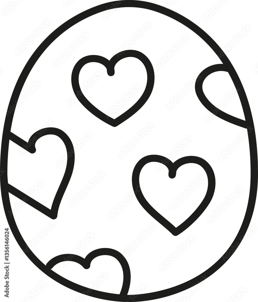 Poster boho groovy easter egg decorative egg design with heart patterns. in doodlecolor style