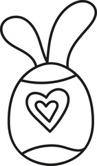 boho groovy easter egg Cartoon bunny with heart design on an egg shape. in doodlecolor style
