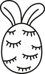 boho groovy easter egg Cartoon bunny with closed eyes and long ears design. in doodlecolor style