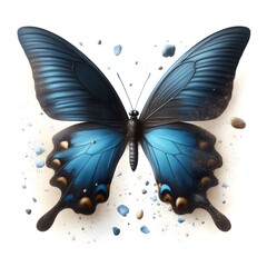 A dark blue flying butterfly isolated on white background 