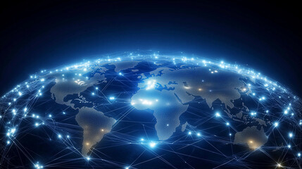 Fototapeta premium Illuminated Earth at night showcasing global connectivity through digital networks