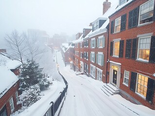 Snowy Street with Brick Houses, and Winter.