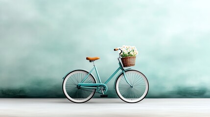 Fototapeta premium A peaceful and delicate watercolor illustration of a vintage bicycle with flower baskets, surrounded by a gentle pastel backdrop, evoking a sense of calm and nostalgia
