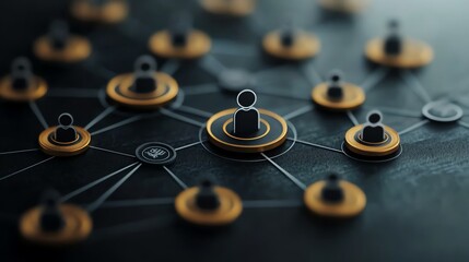 Strategic HR recruitment concept featuring floating layers of people icons interconnected in a virtual network, emphasizing talent optimization and AIdriven hiring, ultrasharp, 8K