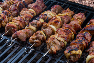 Beef and zucchini on the grill. Spring barbecue