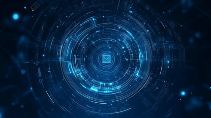 Fototapeta premium Futuristic digital interface with glowing concentric circles and geometric shapes