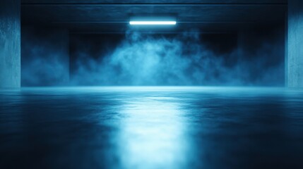 Empty room with blue light and smoke