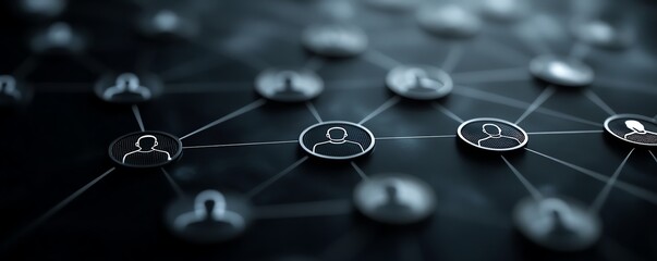 Futuristic recruitment system with layered human icons interconnected by digital pathways, representing AIenhanced HR strategies and workforce optimization, high detail, 8K