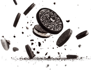 Oreo cookies falling down, flying around, from different angles, on a transparent background - Oreo cookies falling down, flying around, from different angles, on a transparent background (2)