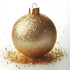 A golden dull christmas ball with glitter isolated on white background 