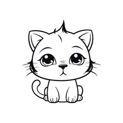 A black and white vector silhouette of a baby cat looking heartbroken, its tail tucked between its legs on a white background