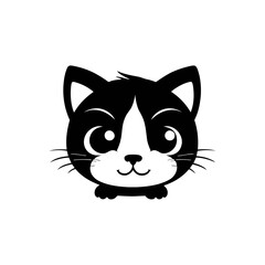 A black and white vector silhouette of a baby cat sitting with its paws curled inward, feeling lonely on a white background