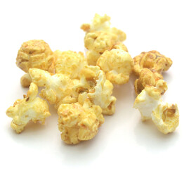 Popcorn heap,Close-up of popcorn against white background - stock photo
