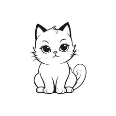 A black and white vector silhouette of a baby cat with a frown and slumped ears, sitting in a corner on a white background