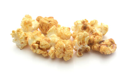 Popcorn heap,Close-up of popcorn against white background - stock photo

