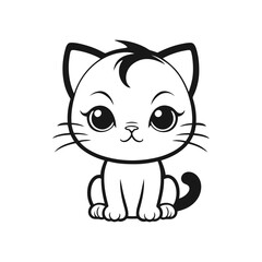 A simple black and white vector illustration of a baby cat with big, droopy eyes, showing sadness on a white background
