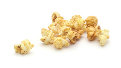 Popcorn heap,Close-up of popcorn against white background - stock photo
