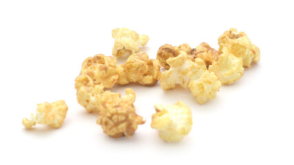 Popcorn heap,Close-up of popcorn against white background - stock photo
