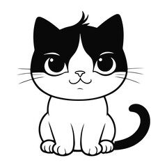 A simple black and white vector illustration of a baby cat looking down with a sorrowful expression on a clean white background