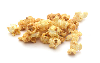 Popcorn heap,Close-up of popcorn against white background - stock photo
