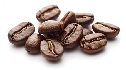 Obraz premium A Close-Up View of Roasted Coffee Beans on a White Background with Natural Texture and Aroma