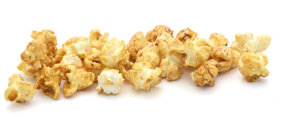Popcorn heap,Close-up of popcorn against white background - stock photo

