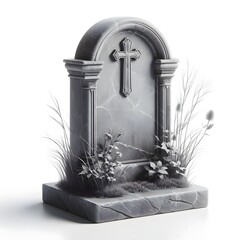 A grey tombstone gravestone isolated on white background