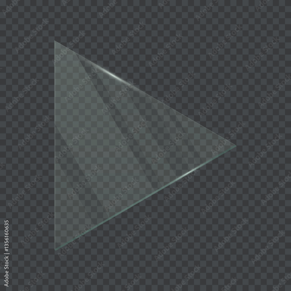 Poster transparent glass frame with triangle shape. 3d plastic blank screen isolated on on transparent back