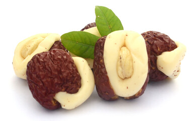 Macadamia nuts isolated on white background - stock photo

