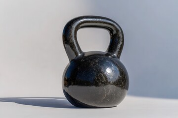 Black Kettlebell on a Simple Background for Fitness Training and Strength Exercises