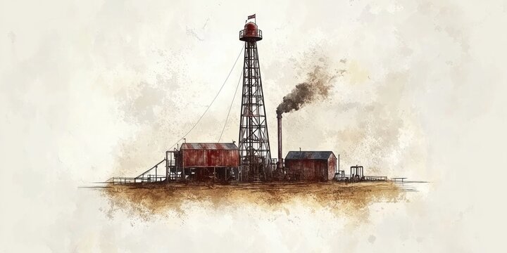 Oil rig platform with derrick against artistic background