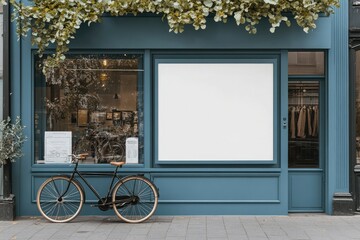 Pixel Perfect Image of Shop Front Mockup with a Decorative Bicycle Motif