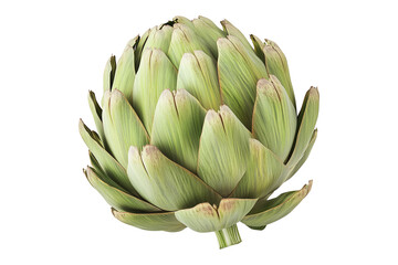 Single fresh green artichoke with detailed texture isolated on white transparent background. Concept of healthy eating, organic food, and vegetarian diet