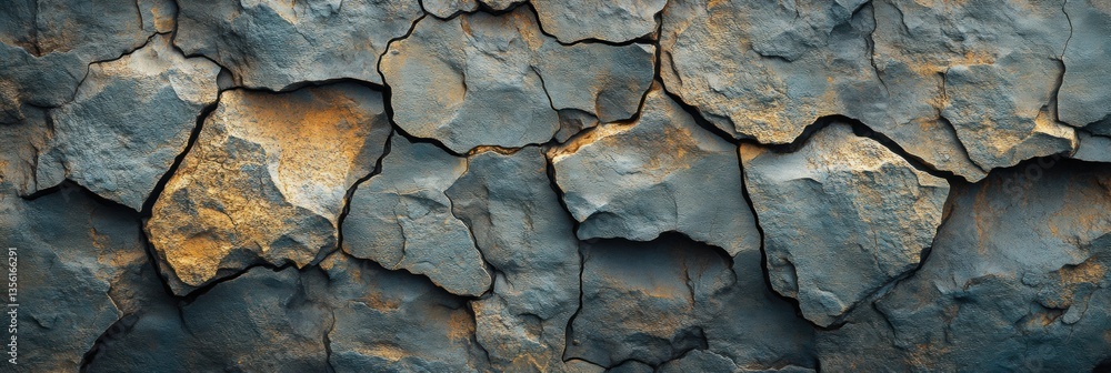 Poster detailed gray stone wall with cracks and textured surfaces showcasing unique patterns and colors in 