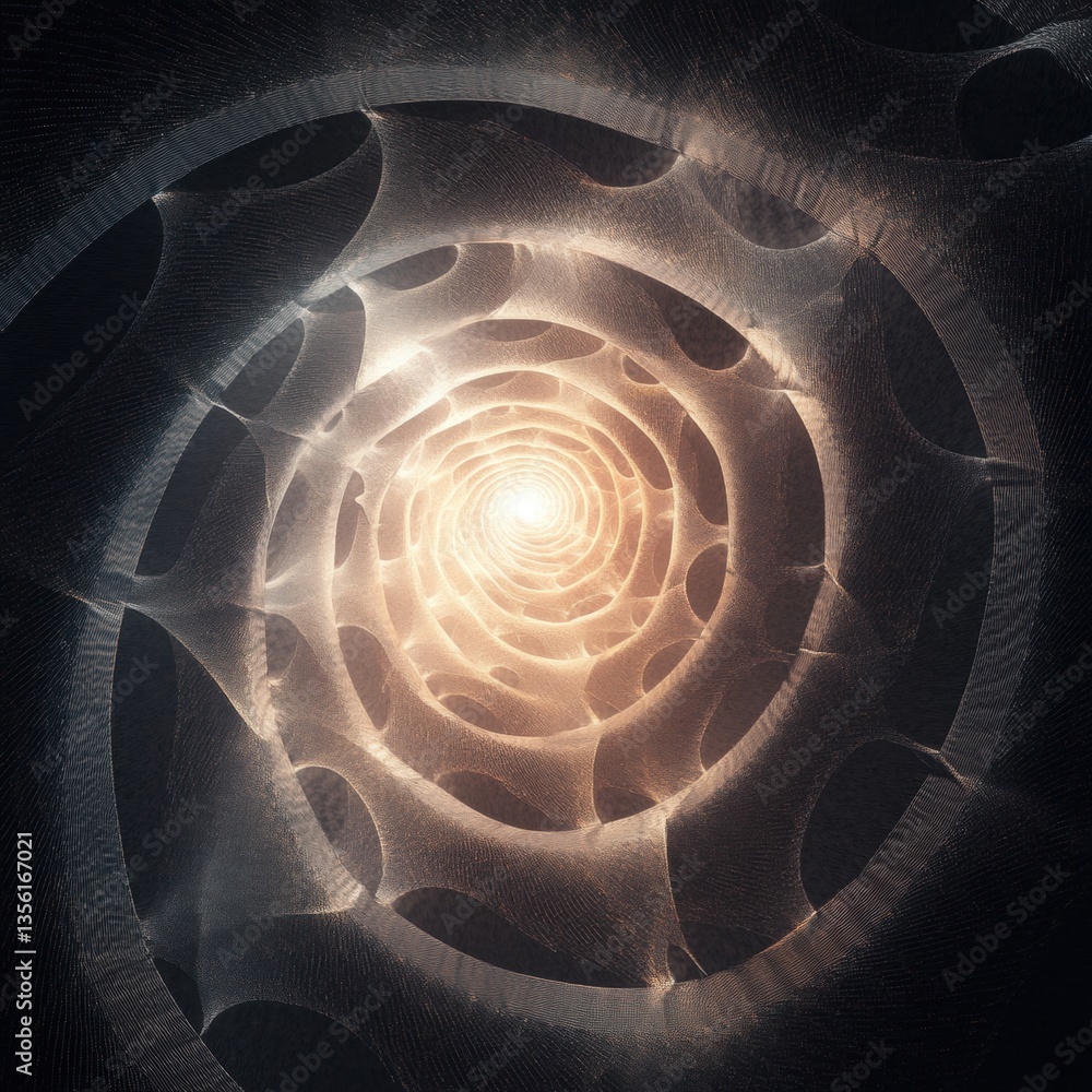 Poster intricate spiral structure illuminating with soft light creating a hypnotic center that draws the ey