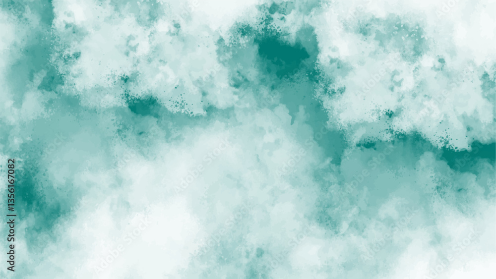 Aufkleber gradient aqua green abstract creative background with blue and white clouds. hand painted white clou