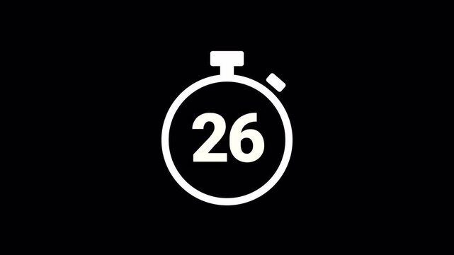 30 seconds countdown, Analog of simple clean timer motion graphic with text numbers, in and out, exercise pause, animated icon on a transparent background	
