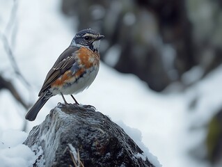 Winter Bird on Rocky Snowscape