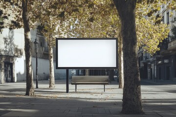 High Resolution of Blank Billboard on Sidewalk of City Mockup for Your Advertising