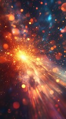 Obraz premium Vibrant Cosmic Explosion with Radiant Light and Colorful Particles in a Starry Backdrop Creating a Sense of Depth and Wonder