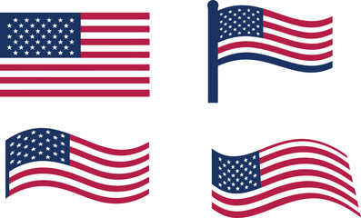 american flag set  color vector 
