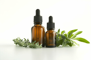 Photo of two brown glass bottles with black dropper tops