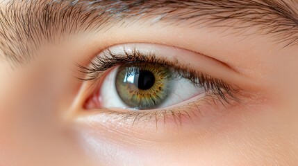Obraz premium Close-Up of a Human Eye Showing Intricate Green Iris and Reflective Pupil in Natural Light