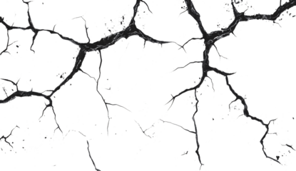 black and white cracks illustration. Transparent background