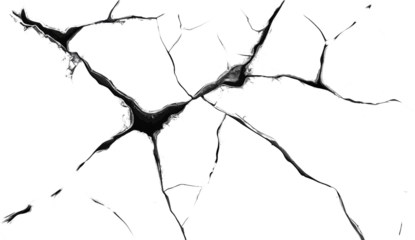 black and white cracks illustration. Transparent background