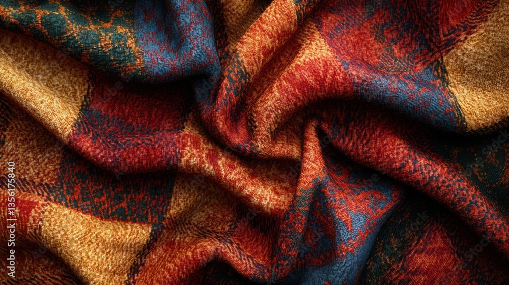 Poster cozy and warm fabric texture with intricate patterns and rich colors for creative projects and desig