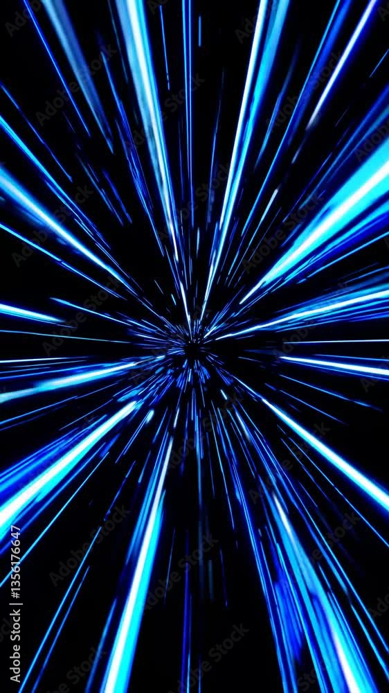 Poster dynamic, abstract video concept with a warp-speed effect. a centered, forward-facing camera angle cr