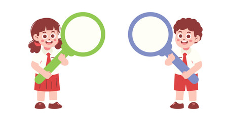 Elementary Students Holding Giant Magnifying Glass