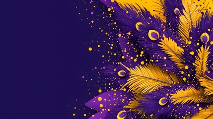 Colorful Peacock Feathers Design with Vibrant Purple and Yellow Accents in an Abstract Composition