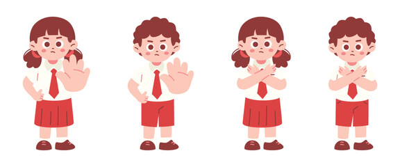 Elementary Students Saying No with Rejection Pose